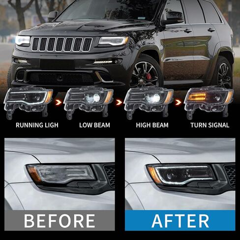 VLAND Headlights For Jeep Grand Cherokee WK2 2014-2021 4th Gen (Fourth Generation WK2) With Start Bule to White Dynamic Animation and Sequential Tun Signa Front Lamps Assembly, Amber Reflector in Saudi Arabia