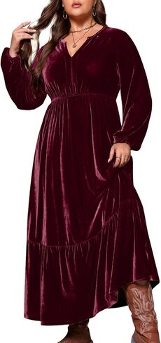 Women's Velvet Dress Formal Dresses for Wedding Guest Long Sleeve Plus Size Fall Winter Dress in Saudi Arabia