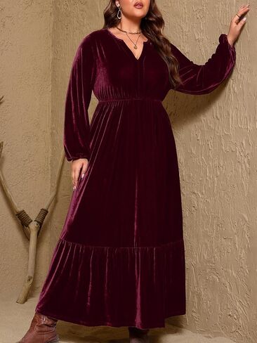 Women's Velvet Dress Formal Dresses for Wedding Guest Long Sleeve Plus Size Fall Winter Dress in Saudi Arabia