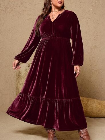 Women's Velvet Dress Formal Dresses for Wedding Guest Long Sleeve Plus Size Fall Winter Dress in Saudi Arabia