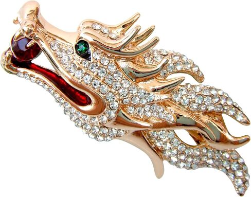 Navachi 18k Gold Plated Clear Crystal Dragon Head Brooch Pin in Kuwait