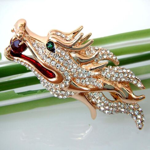 Navachi 18k Gold Plated Clear Crystal Dragon Head Brooch Pin in Kuwait