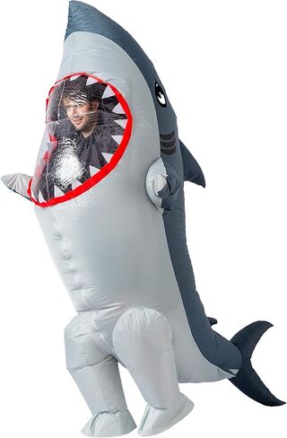 Spooktacular Creations Adult Inflatable Shark Costume, Realistic Gray Shark Blow-up Costume, Full Body Deluxe Halloween Animal Inflatable Costume in Kuwait