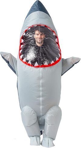 Spooktacular Creations Adult Inflatable Shark Costume, Realistic Gray Shark Blow-up Costume, Full Body Deluxe Halloween Animal Inflatable Costume in Kuwait