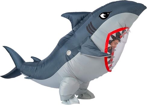 Spooktacular Creations Adult Inflatable Shark Costume, Realistic Gray Shark Blow-up Costume, Full Body Deluxe Halloween Animal Inflatable Costume in Kuwait