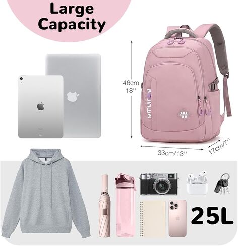 حقيبة ظهر للسفر سعة 25 لتر، حقيبة ظهر مضادة للماء، حقيبة ظهر للكمبيوتر المحمول مقاس 15.6 بوصة، حقيبة ظهر خفيفة الوزن للسفر للنساء، أرجواني in Kuwait