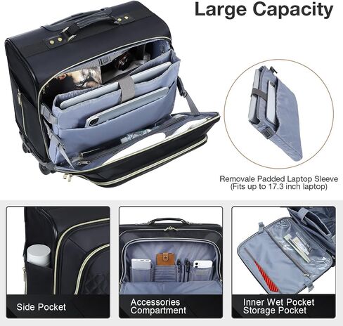 Lekebobor Rolling Laptop Bag with 3 Packing Cubes, Rolling Briefcase for Men Women Fits Up to 15.6 Inch Laptop Briefcase on Wheels in Saudi Arabia