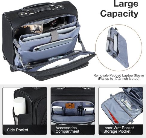 Lekebobor Rolling Laptop Bag with 3 Packing Cubes, Rolling Briefcase for Men Women Fits Up to 15.6 Inch Laptop Briefcase on Wheels in Saudi Arabia