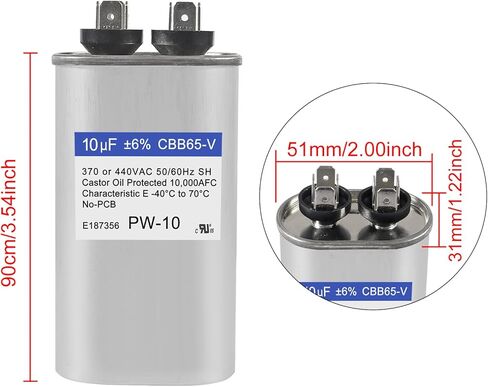 2PACK 50+5uF 50/5 MFD ±6% 370V/440V AC CBB65B Capacitor Dual Run Circular Start Capacitor for AC Motor Run or Fan Start or Condenser Straight in Saudi Arabia