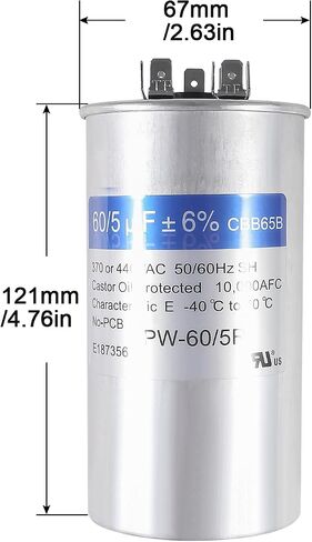 2PACK 50+5uF 50/5 MFD ±6% 370V/440V AC CBB65B Capacitor Dual Run Circular Start Capacitor for AC Motor Run or Fan Start or Condenser Straight in Saudi Arabia