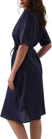Amazhiyu Womens Pure Linen Summer Short Sleeve Wrap Midi Dresses with Pockets in Saudi Arabia