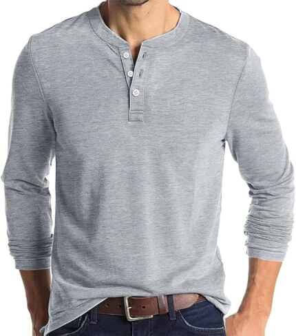 قمصان Opomelo الرجالية Henley بأكمام طويلة كاجوال وخفيفة الوزن، قمصان أنيقة بأزرار مناسبة in Kuwait