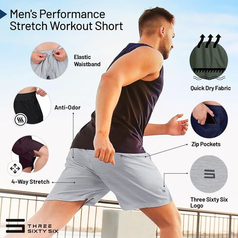 Dry Fit Mens Workout Shorts - Performance Stretch Gym Shorts for Men - Anti-Odor, Zip Pocket in Saudi Arabia