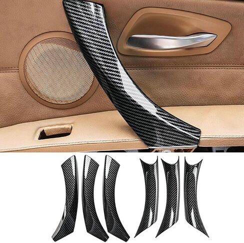 6Pcs/Set Carbon Fiber ABS Inner Interior Door Panel Pull Handle Cover for BMW E90 325i 328i 335i 330i 2006 2007 2008 2009 2010 2011 (Carbon Fiber Black) in Kuwait