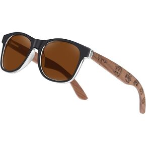 Wooden polycarbonate Sunglasses for men and women polarized light UVA protection wooden foot pattern carved sunglasses