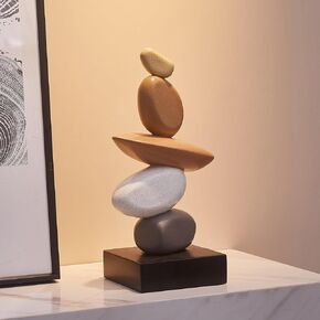 Sandstone Statue Decor for Living Room, Modern Resin Stone Sculptures for Coffee Table Decor, Gray and White Statue for Shelf Bookshelf Decorations, Gifts for Good Luck, Health, Strength (Colorful)