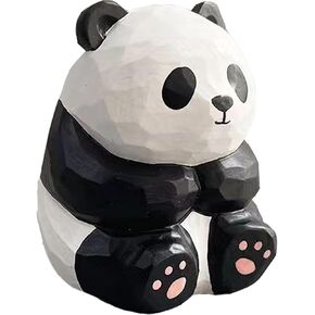 Handcarved Wooden Panda Statue Panda Figurine Ornament Carving Animal Statue Mini Panda Sculptures for Living Room Bookshelf Bedroom Office Table Decorations