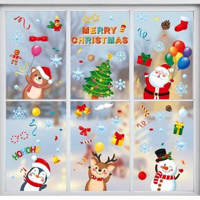 AULEEP 9 Sheets Large Christmas Window Clings, 72 pcs Double-Sided Christmas Window Stickers Decal for Party, Merry Christmas Holiday Cling Window Decorations with Santa Claus Reindeer for Glass