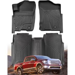 Car Floor Mats for Nissan Titan: Heavy-Duty Custom All-Weather Rubber Protection - Fit Crew Cab 2004 2005 2006 2007 2008 2009 2010 2011 2012 2013 2014 2015