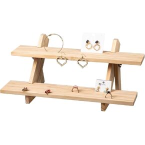 Eiyye 2-Tier Wooden Display Stand, Ring Earring Large Capacity Jewelry Display Stand,Wood Cupcake Stands Display Stand Craft Showing Organizer Tray For Retail Display Vendors Wood Riser(Natural)