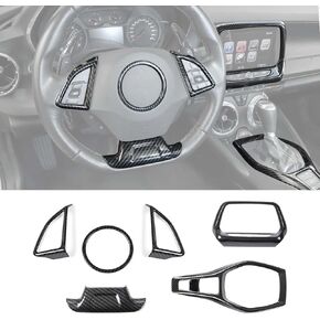Linskip Steering Wheel Set Kit Compatible with Chevy Camaro 2016-2024, (8'' screen)Center Console Information Screen & Gear Shift Panel Trim for Camaro Interior accessories LT LS SS ZL1(Black Carbon)