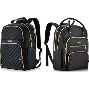 Laptop Backpack for Women & Men, Quilted Waterproof College Bookbag with USB Charger Port, Laptop Backpacks for Work Travel Casual Daypacks