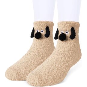 Violet Mist Mens Fuzzy Socks Cozy Fluffy Winter Warm Slipper Socks Funny Dog Microfiber Soft Home Sleeping Socks for Men Boys