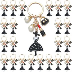 PHAETON 10PCS Keychains with Dress Charm Pearl Charm Lipstick Charm Enameled Handbag Charms Pedant for Women Enthusiast Keychain Set Makeup Lovers Gift Cosmeticians Gift Make up Decoration Favor