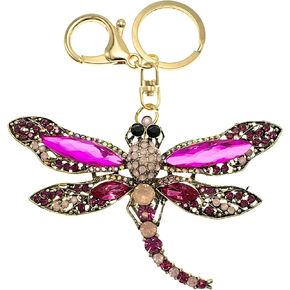 Classic Dragonfly Keychain - Rhinestones, Drawstring Bag - 5 in Long
