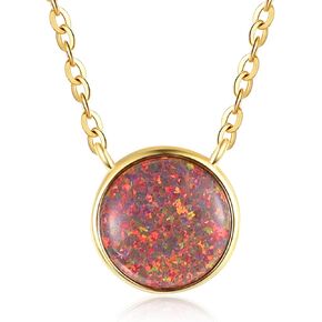 TANGPOET Dainty 8mm Opal Necklace for Women Girls 925 Sterling Silver Round Circle Pendant Necklace Lab Created Opal Jewelry Gift for Birthday Christmas with 18"+2" Chain