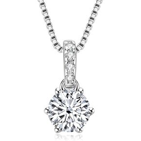 1-2 CT Moissanite Necklace for Women, Solitaire Lab Created Diamond Pendant, 18K White Gold Plated D Color Round Cut 925 Sterling Silver Necklace, GRA Certified, 18+2 inch Box Chain