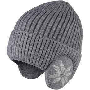 2 in 1 Unisex Winter Hat with Big Earflaps Warm Fleece Lined Ski Cap Knit Beanies Skull Cap Windproof Cycling Hat