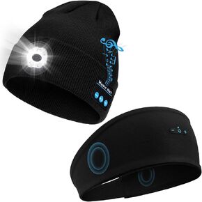 قبعة بلوتوث مع ضوء 5 LED فائق السطوع وعصابة رأس بلوتوث 5.2 تصل إلى 13 ساعة من وقت التشغيل، أسود in Kuwait