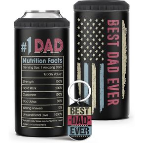 Best Dad Ever Gifts - Dad Birthday Gifts - Father's Day Present For Father, Dad From Daughter, Son, Kids - #1 Dad Nutrition Facts Can Cooler 12Oz & Stainless Steel Keychain