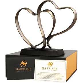 Anniversary Wedding Gifts for Couple Her Iron Heart Sculpture Religion Decor 1st to 60th Valentines Day Gift for Wife Husband Includes Present Box and Poem Card