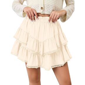 SAFRISIOR Womens Flowy Ruffle Skirts Cute Mini Tiered Shorts Elastic High Waist Boho Skorts Golf Tennis Skort
