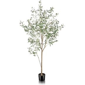 Faux Olive Tree 8ft (96") - Fake Large Olive Trees Indoor with Artificial Olive Branches and Lifelike Fruits - 8 Feet Artificial Olive Tree with Planter for Home Office Decor