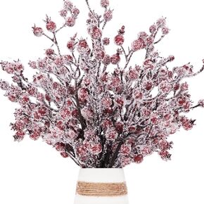 Pack of 4 Artificial Christmas Holly Berry Stems Twigs Frosted Red Berry Picks Sprays Winter Berry Branches for Xmas Tree Holiday Flower Arrangement Centerpiece Seasonal Decoration 16.5" (4, White)
