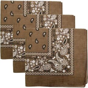 3 PK Cowboy Bandanas 100% Cotton 22 x 22 inch - Brown