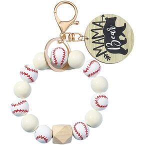 Baseball Softball Bracelet Keychain Wooden Bead Tassel Wristlet Key Ring Sports Lover Athletes Jewerly Gift