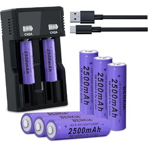 14500 Rechargeable Battery 3.7Volt 2500mAh Button Top Batteries for Headlamp Flashlight(8 Pack,14500 Battery+Charger)