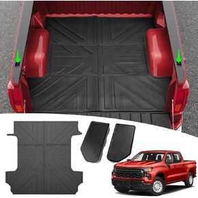 Bed Mat & Stake Pocket Covers for 2019-2024 Chevy Silverado/GMC Sierra 1500 5.8FT Truck Bed Liner with Rear Bed Rail Stake Pocket Cover for Chevrolet Silverado/GMC Sierra 1500 Accessories
