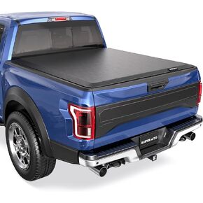 Quad 4-Fold 6.5 FT Soft Folding Truck Bed Tonneau Cover Compatible with 2015-2025 Ford F150 F-150 Bed Fourth Fold Styleside Truck Bed Cover w/LED Light Strip