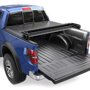 Quad 4-Fold 6.5 FT Soft Folding Truck Bed Tonneau Cover Compatible with 2015-2025 Ford F150 F-150 Bed Fourth Fold Styleside Truck Bed Cover w/LED Light Strip