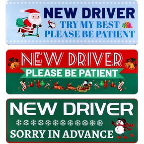 3pcs Christmas New Driver Magnet for Car, Holiday Please be Patient Novice Driver Magnet Funny Safety Student Driver Sign Ornament Magnetic Bumper Reflective Sticker Note for Beginner Novice Driver