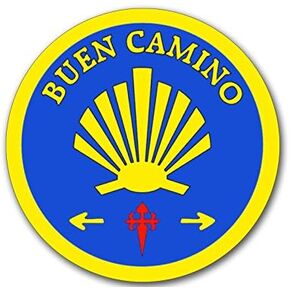 Round Buen Camino Sticker (Pilgrim Santiago Way Shell Spain France Walk Vinyl Decal for car Truck or Laptop (3 inch)