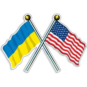 AV Crossed Poles Sticker, Ukraine and USA Flag, America Supports Ukraine Bumper Sticker (3 x 5 Inches)