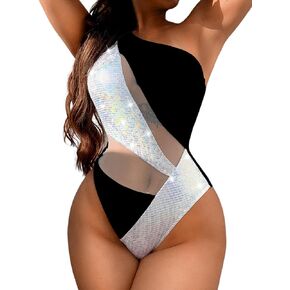 Sexy Metallic Bathing Suit, One Shoulder High Leg, Size Runs Small