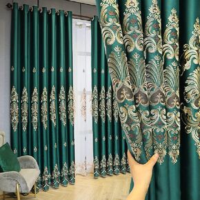 Amidoudou 1 Pair European Luxury Jacquard Embroidered Curtains for Living Room Bedroom (Green,51x84 Inch)