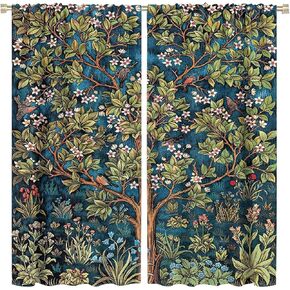 William Morris Botanical Art Windows Curtains Blue Strawberry Floral Patterns Vintage Flower Patterns Curtains, for Living Room Bedroom 52x84in 2 Panels Blackout